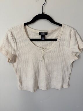 Just Polly Ivory Short Sleeve Ribbed Crop Top